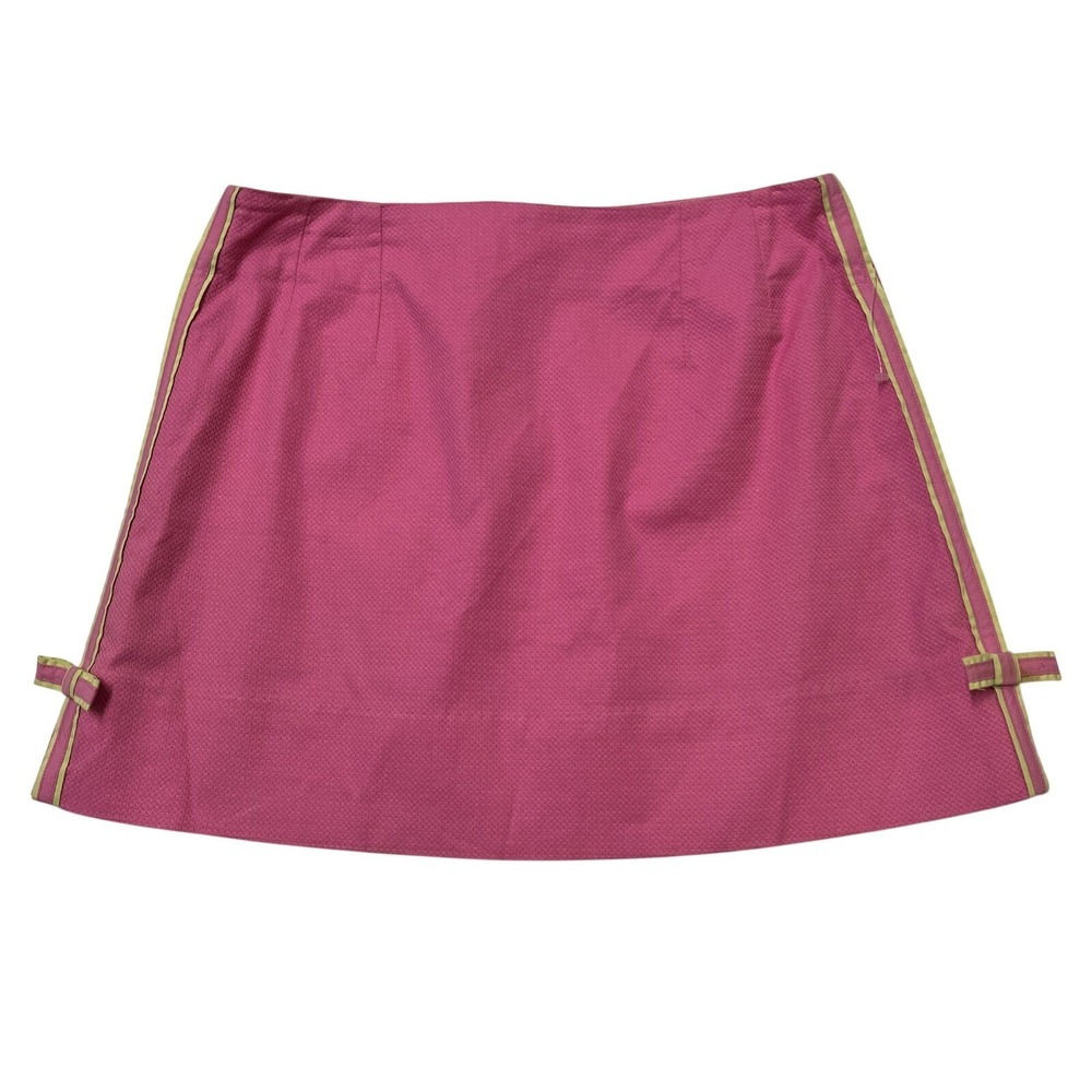 Lilly Pulitzer Mini Skirt Textured Pink Green Piping Bow Size 4 Preppy Resort